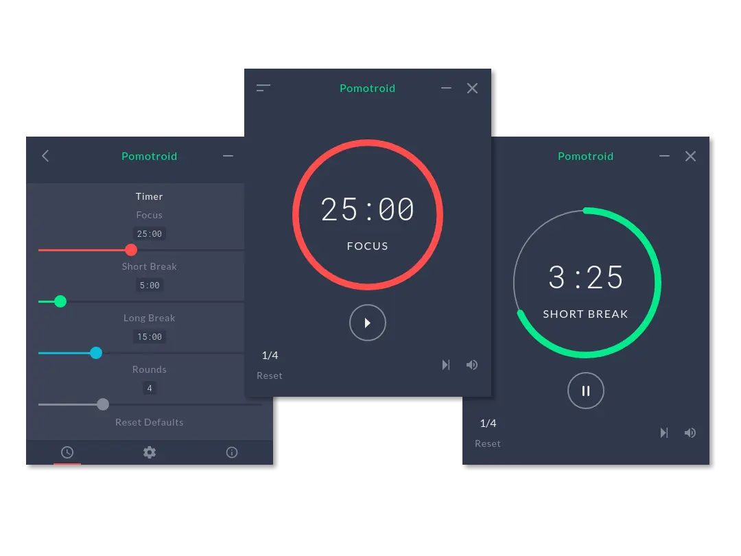Pomotroid Interface Screenshot - Timer View